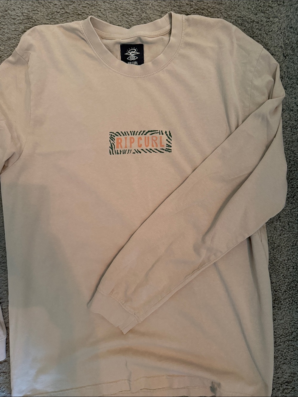Rip Curl Beige Long Sleeve Tee with Logo Detail Size XL